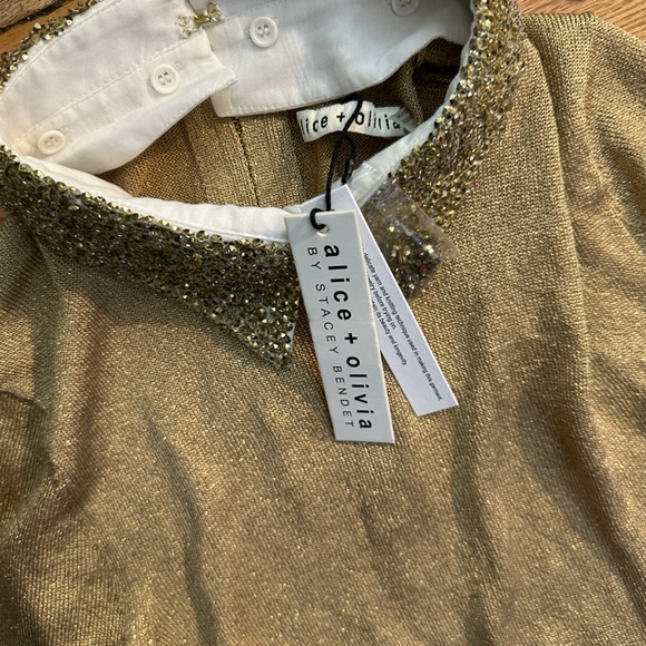Alice+Olivia Dia Gold Metallic Sweater with Removable Embellished Collar - Small - Picture 3 of 15